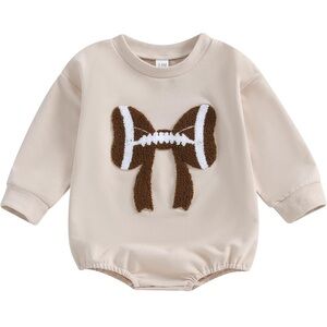 Baby Football Game Day Romper Bubble Oversized Sweatshirt Bow Outfit 3–6M
